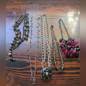 Set of 5 Statement Necklaces – Bold Chunky Chains, Beads & Flower Pendant